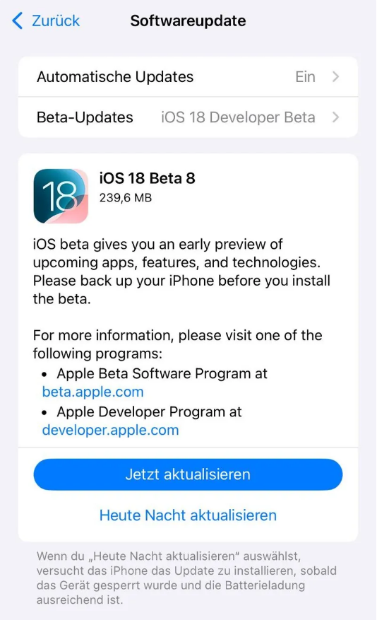 鸡西苹果手机维修分享苹果 iOS / iPadOS 18 开发者预览版 Beta 8 发布 